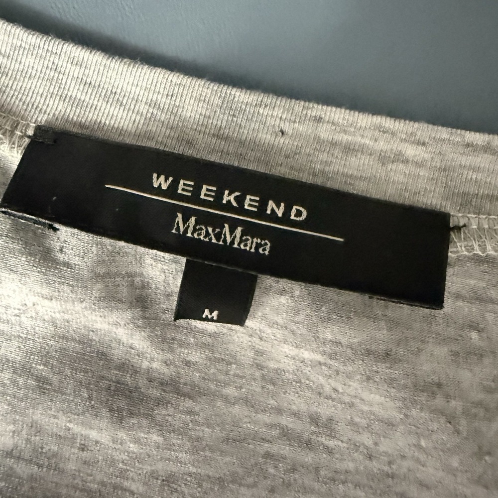 MAXMARA WEEKEND Gray TOP M Silver Beaded T-Shirt Polka Dot Ruffle Party Tissue - Picture 14 of 16